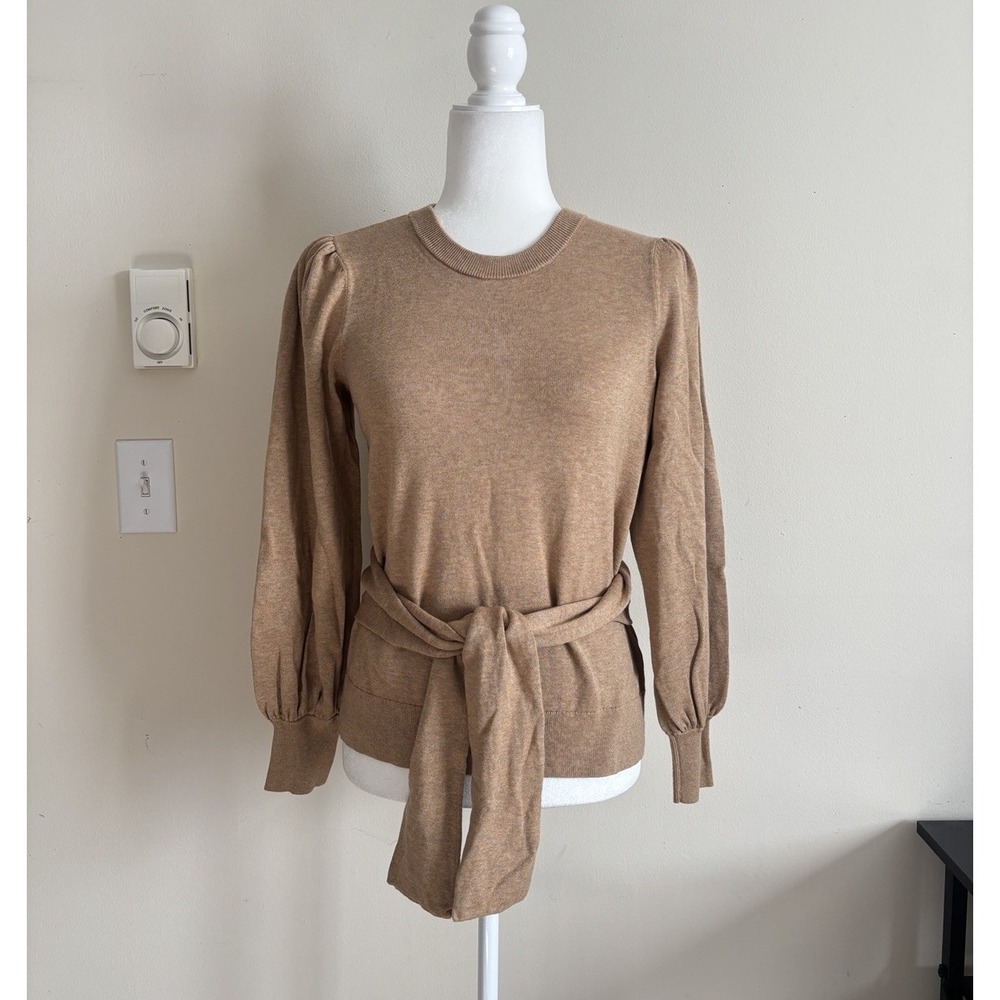 Lauren Ralph Lauren Black Label Belted‎ Cotton Blend Sweater Size Camel Heather - Picture 2 of 7
